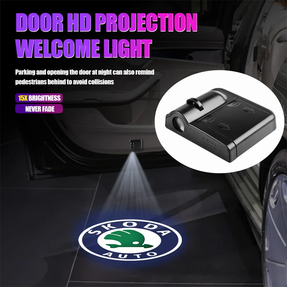 Car Door Welcome Light Wireless Projector Lamp Decorative Lights for Skoda Vision-E 440 VOS Felicia Kamio Fabia Octavia Scala