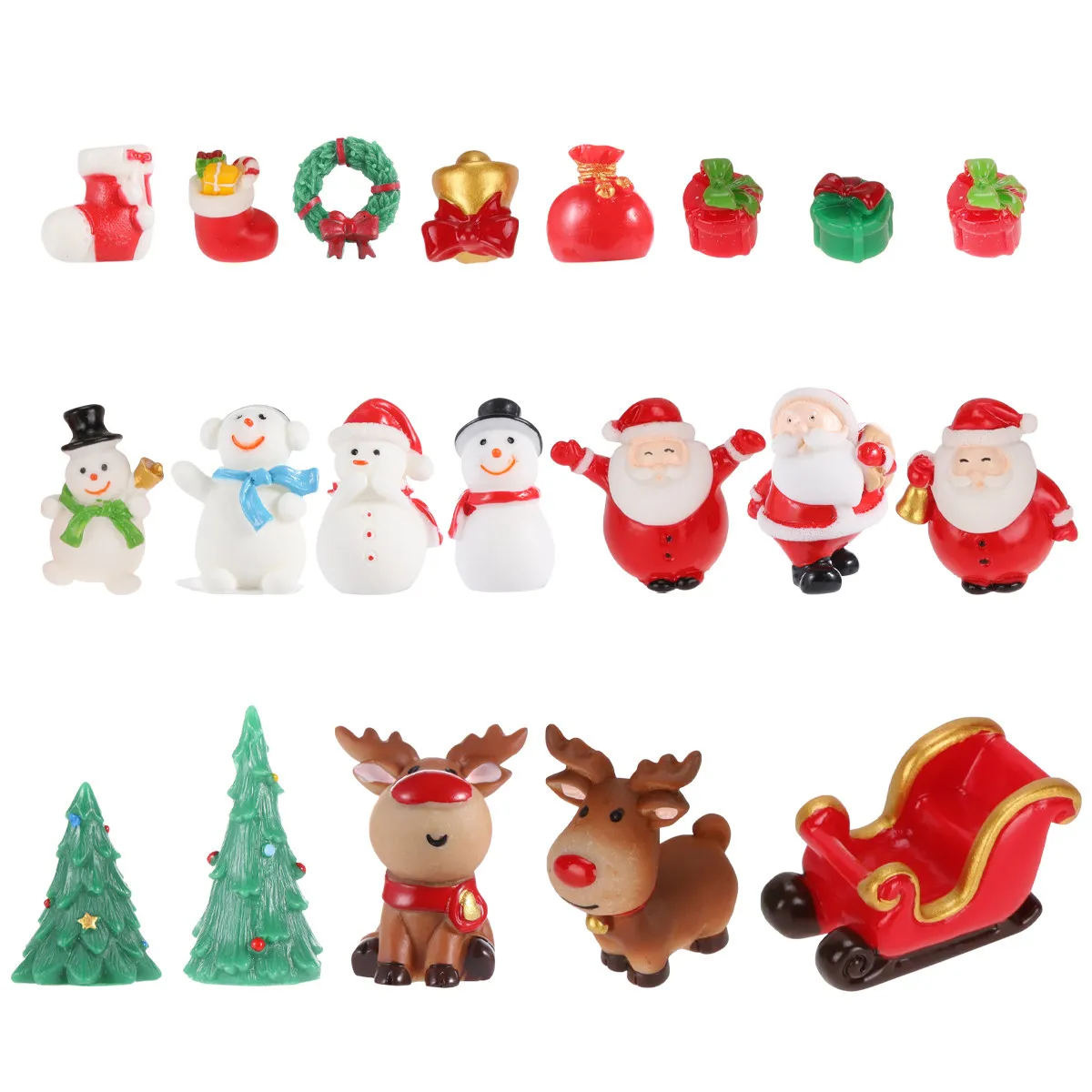 20Pcs Resin Christmas Ornament Set Micro Landscape Decor Hand Painted Snowman Santa Xmas Adornment Desktop Mini Garden Resin