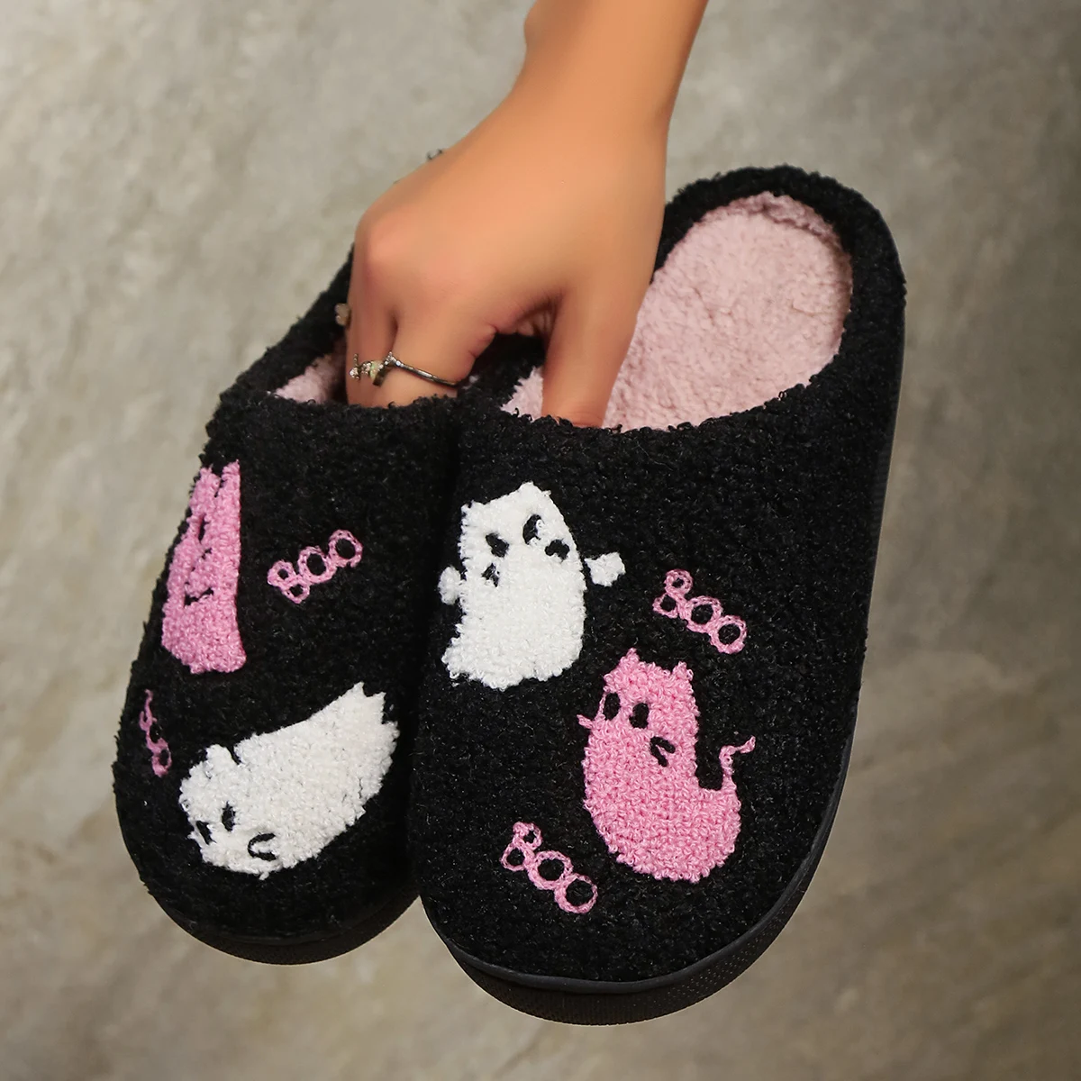 Halloween Angel Devil Plush Slippers for Men & Women, Warm Fluffy Non-Slip Soft Bottom Indoor Home Couple Slippers, Winter Thick