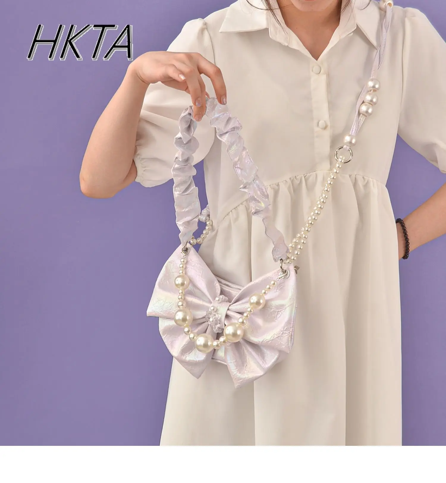 Borse stile francese Lolita dolci e carine da donna 2025 nuove borse eleganti con tracolla per ascelle con perle borse da donna viola moda estiva