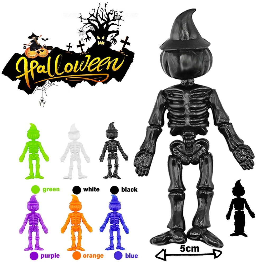 

12Pcs Halloween Pumpkin Skeleton Soft Rubber Stretch Toy