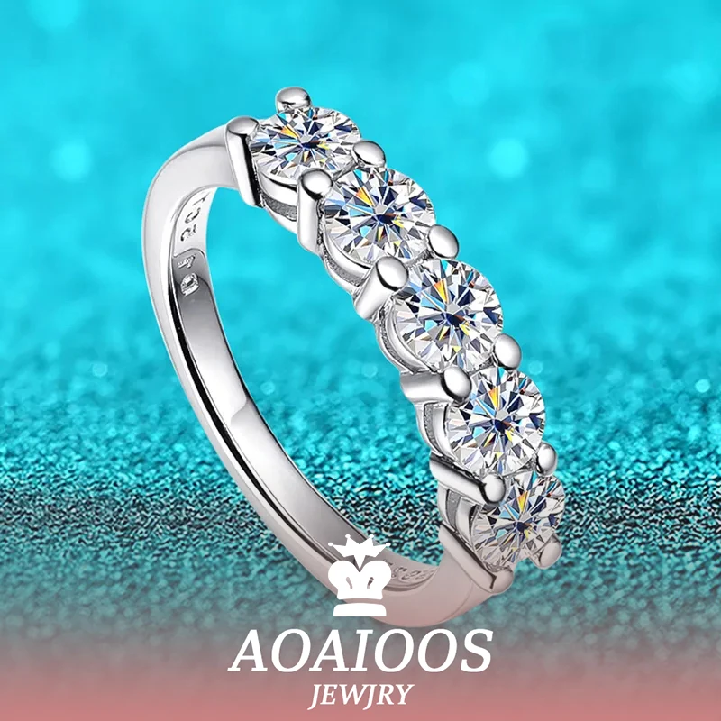 

AOAIOOS White Gold D Color 4mm Moissanite Ring for Women 1.5CT Stone Match Diamond Wedding Band Bride S925 Sterling Silver GRA