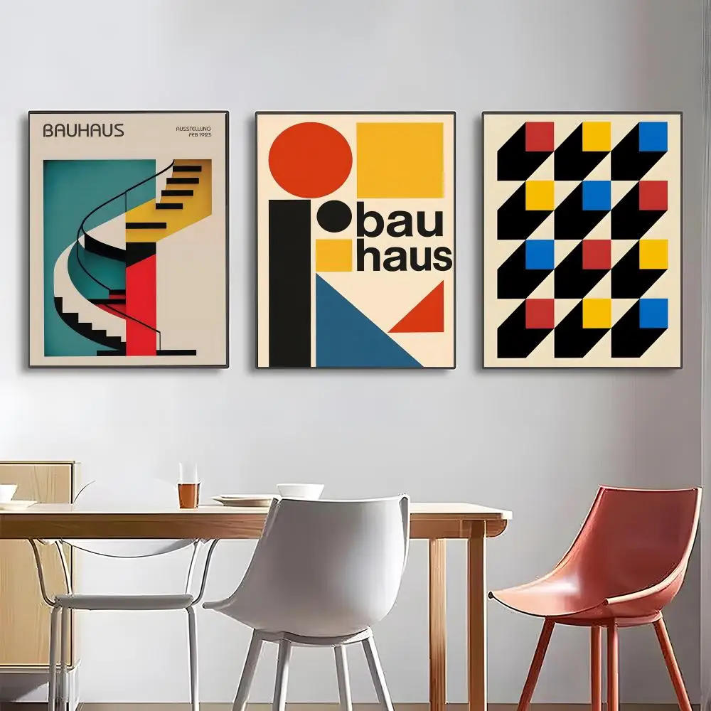 Frameless Abstract Orange Bauhaus Poster High-definition posters, wall art for living room and home decor.