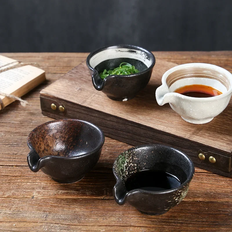 4Pcs Japanese-style seasoning dish ceramic tableware soy sauce vinegar dish snack dish hot pot barbecue dipping sauce bowl
