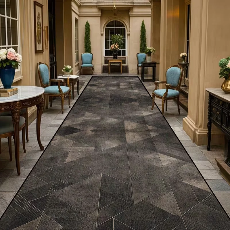 

Dark Geometric Runner Carpet, Monochrome Pattern Rug for Hallway & Corridor, Textured Floor Mat for Modern Industrial Spaces