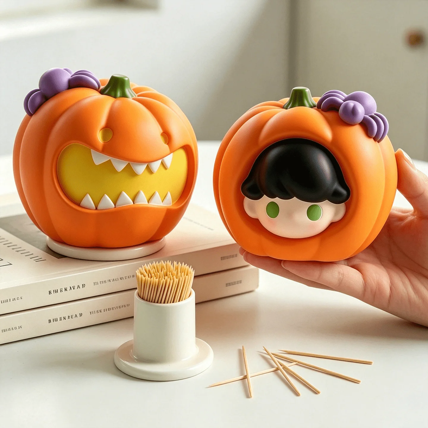 Halloween Pumpkin Witch Toothpick Holder Cartoon Toothpick Dispenser Container for Home Halloween Party Supplies