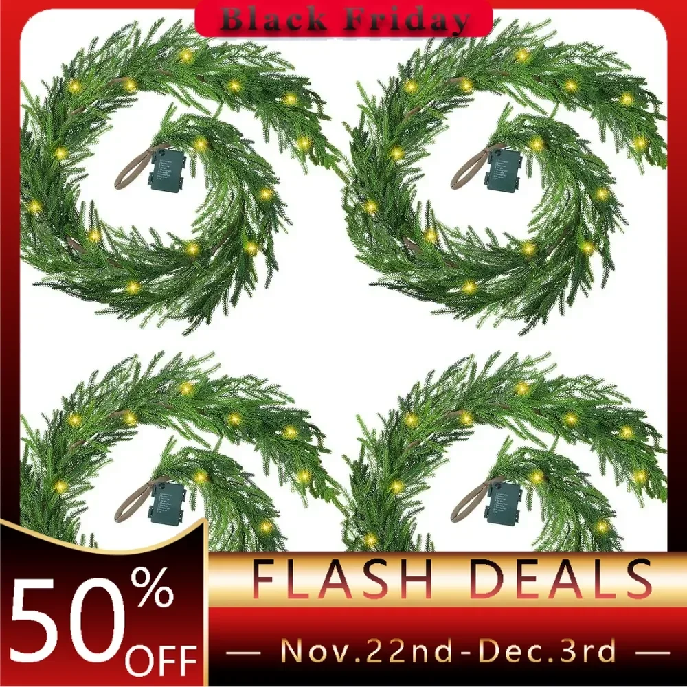 

Christmas Garland Pre Lit Artificial Pine Greenery Garlands with Warm White LED Lights for Holiday Wedding Party Decorations