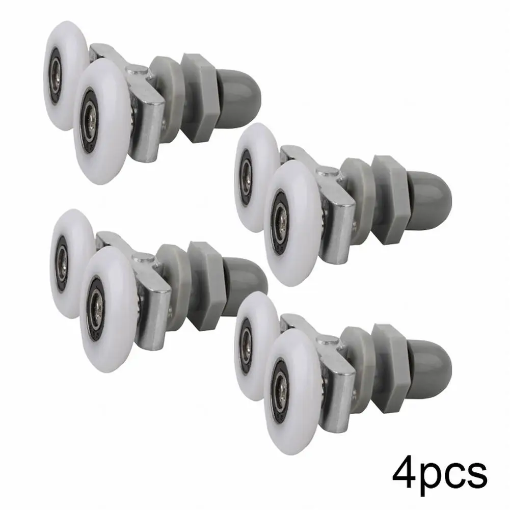 4 Piece Twin Shower Door Roller Set for Sliding Glass Doors with 5mm 6mm Wheel Width and 10mm 14mm Minimum Glass Hole Size