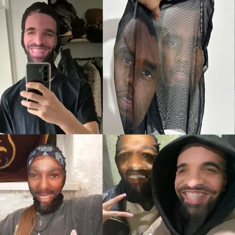 هالوين تأثيري أغطية الرأس أزياء الهيب هوب هود قبعة القبعات 3D كامل الوجه قناع شبكة مرنة قناع الوجه المشاهير للحزب