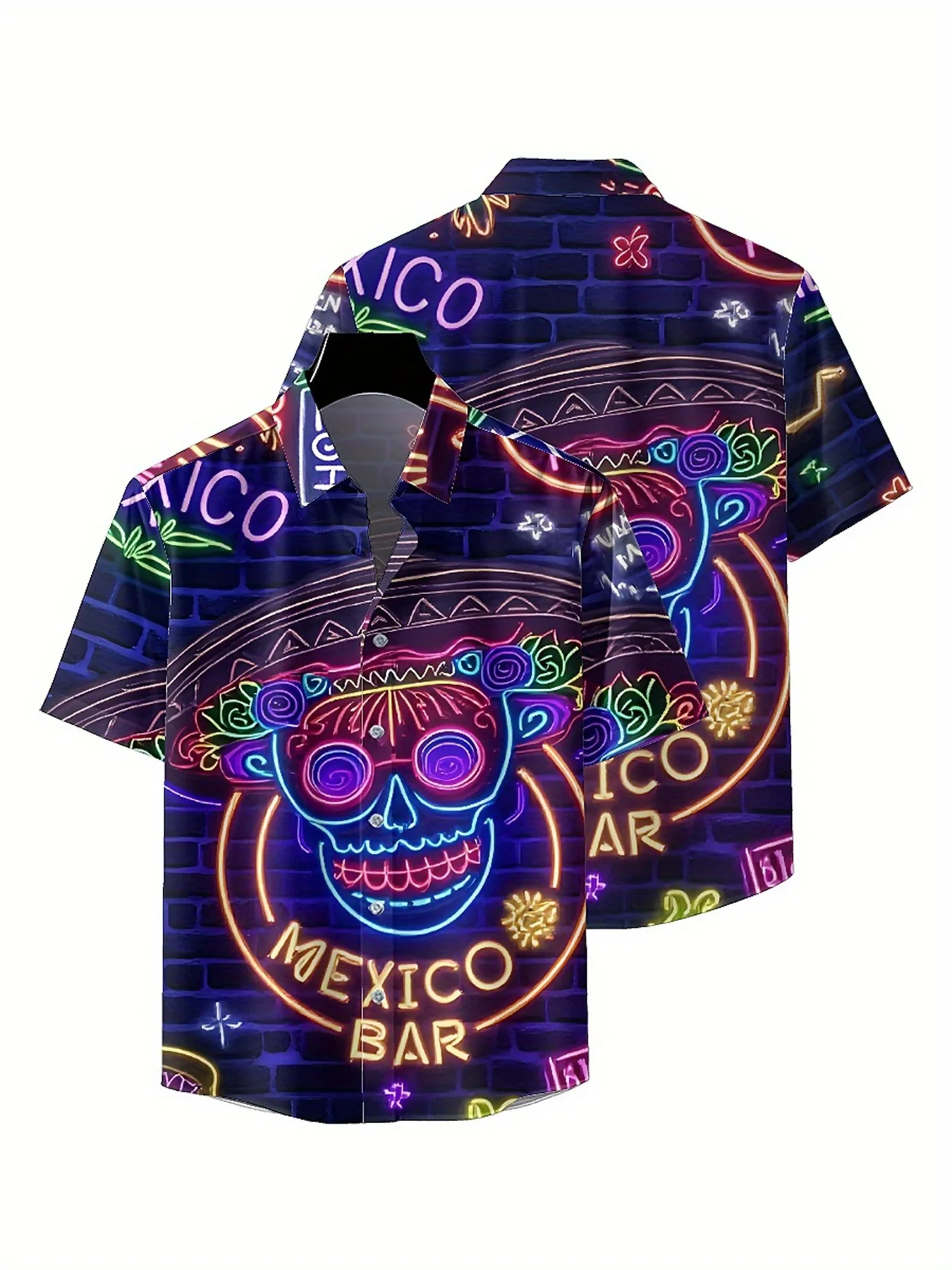 قمصان هاواي مقاس كبير للرجال بنمط كرنفال مكسيكي، قمصان بأزرار، ملابس كاجوال للجنسين، قمصان صيفية