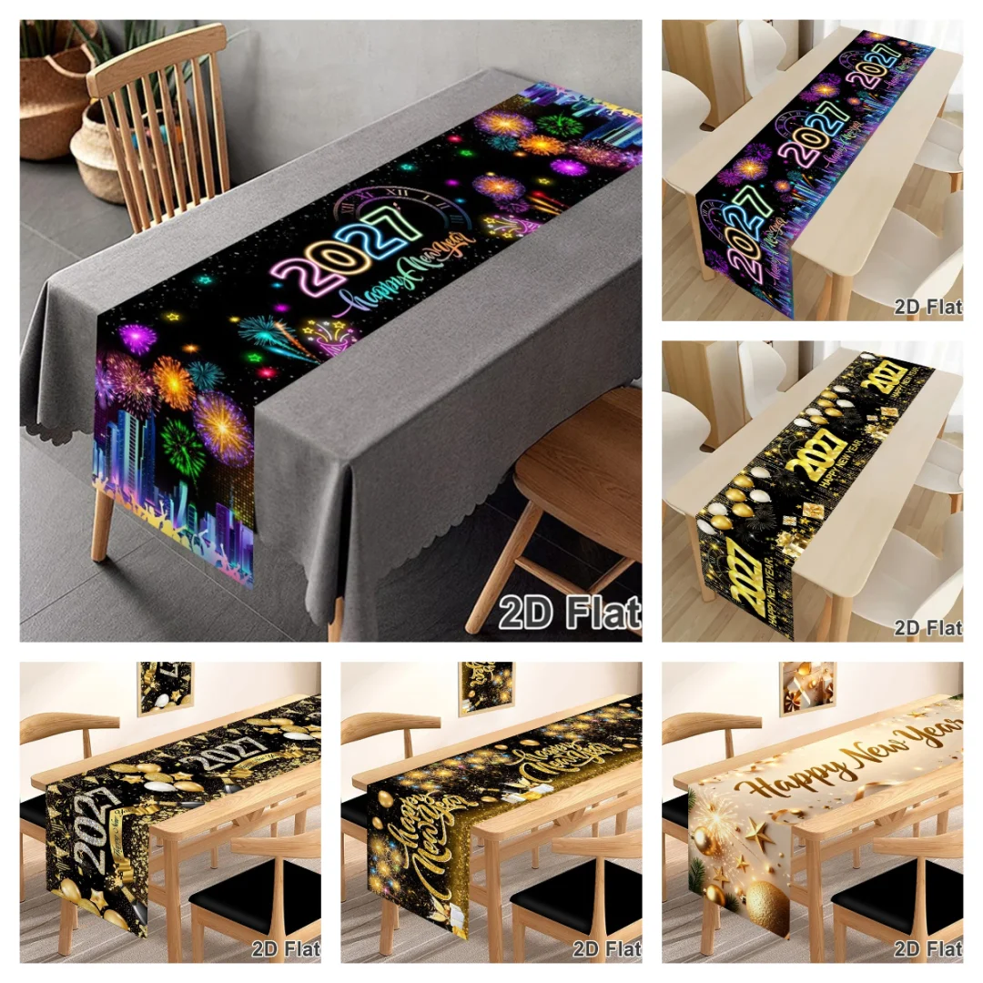 2027 Happy New Year Table Runner 35*180cm Polyester Table Flag New Year Eve Party Dining Table Decor New Year Decorations 2027