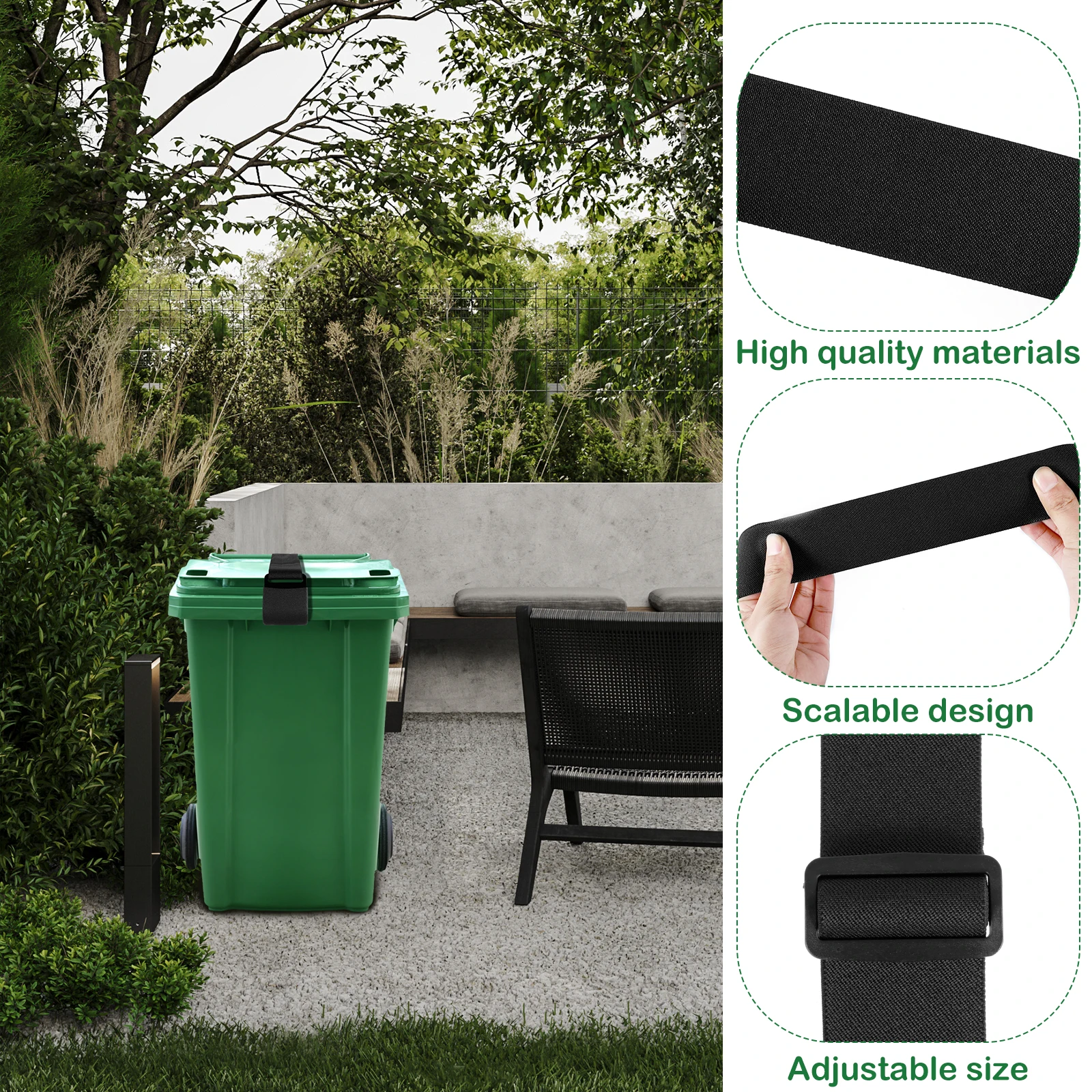 4Pcs Trash Can Lid Lock 76-130cm Length Adjustable Garbage Strap Wear-Resistance Trash Can Bands Reusable Garbage Can Locks for