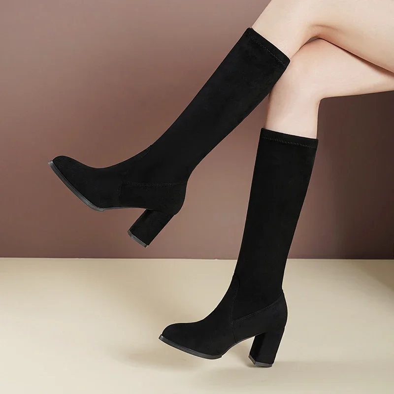 

Thin, thick, and stylish square toe elastic long boots 2024 new fashionable and sexy Korean version fashion boots for women