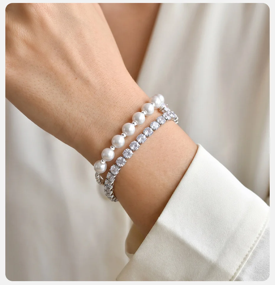 Vnox Exquisites Handgefertigtes Imitationsperlen-Armband für Damen, Trendiges Abgestuftes Perlenarmband, Elegante Handkette Schmuck – Detail 3