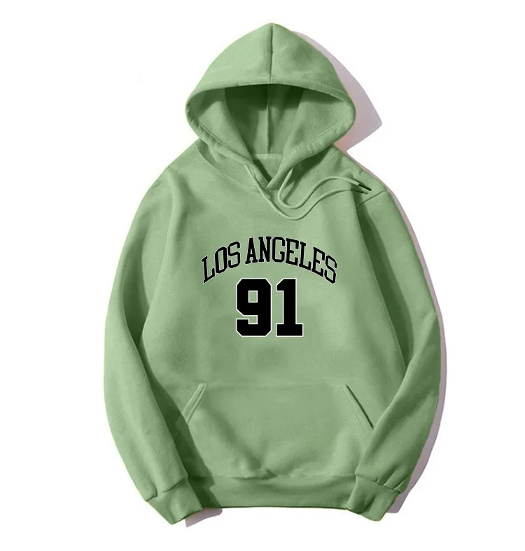Los Angeles 91 Letter Print Hoodie Autumn Winter Unisex Clothing Sweatshirt Fleece Warm Fashion Oversized Casual Hoodie Pullover