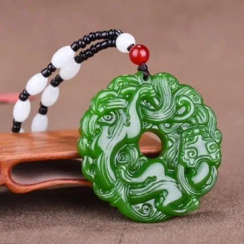 Natural green jade Tiger pixiu Pendant Beads Necklace Fashion Charm Jewellery Hand-Carved Lucky Amulet Gifts for Her Women Men