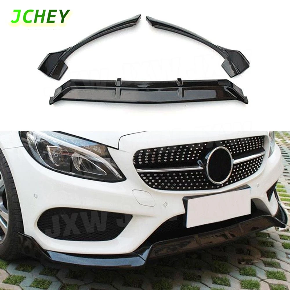 

JCHEY 3 шт. ABS передний бампер спойлер для Benz W205 C205 C200 C300 C43 для AMG 2014-2020 головной бампер разделители подбородка