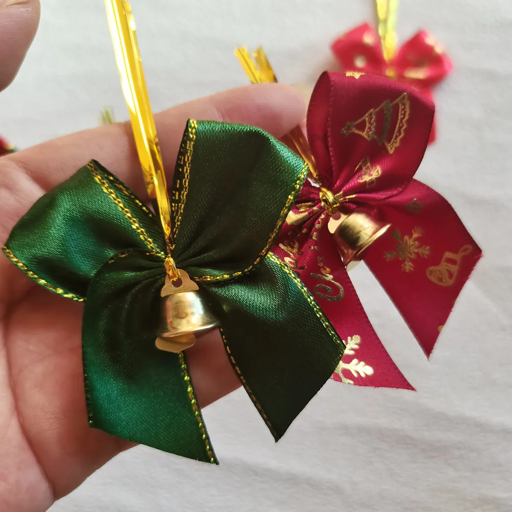 10pcs Christmas Bows Decoration Jingling Bell Bow Sealing Wire Bakery Packing Bread Cake Wire Twist Tie Handwork Bowknot