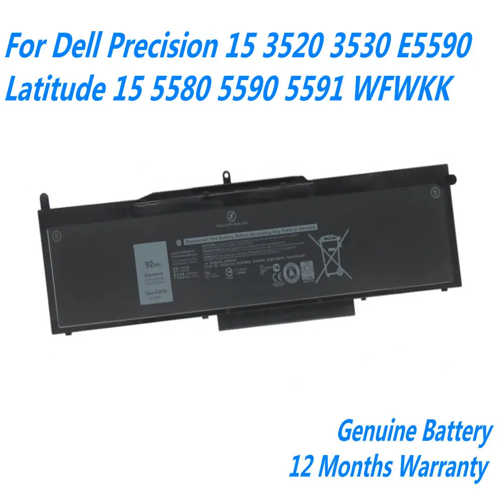 

NEW VG93N Laptop Battery For Dell Precision 15 3520 3530 E5590 Latitude 15 5580 5590 5591 WFWKK 11.4V 92Wh