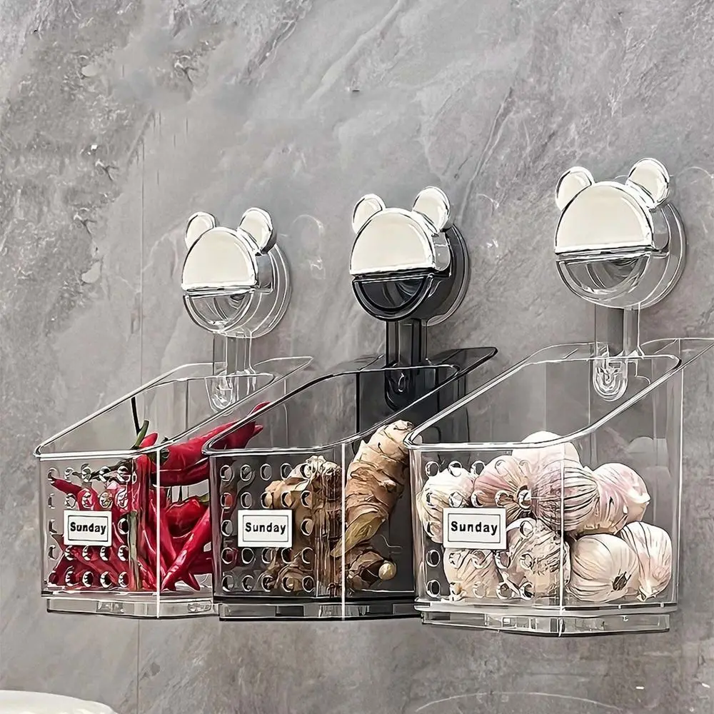 Plastic Suction Cup Storage Box Wall-Mounted Save Space Garlic Ginger Onion Storage Basket Transparent Removable Shower Basket