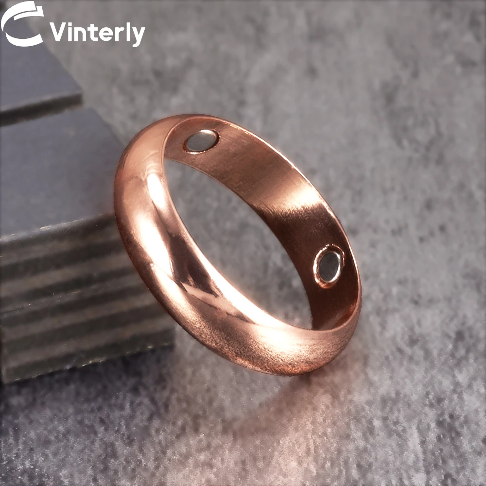 Vinterly Pure Copper Magnetic Rings for Women Men 6mm Health Energy Finger Open Cuff Adjustable Jewelry High Magnet Resizable