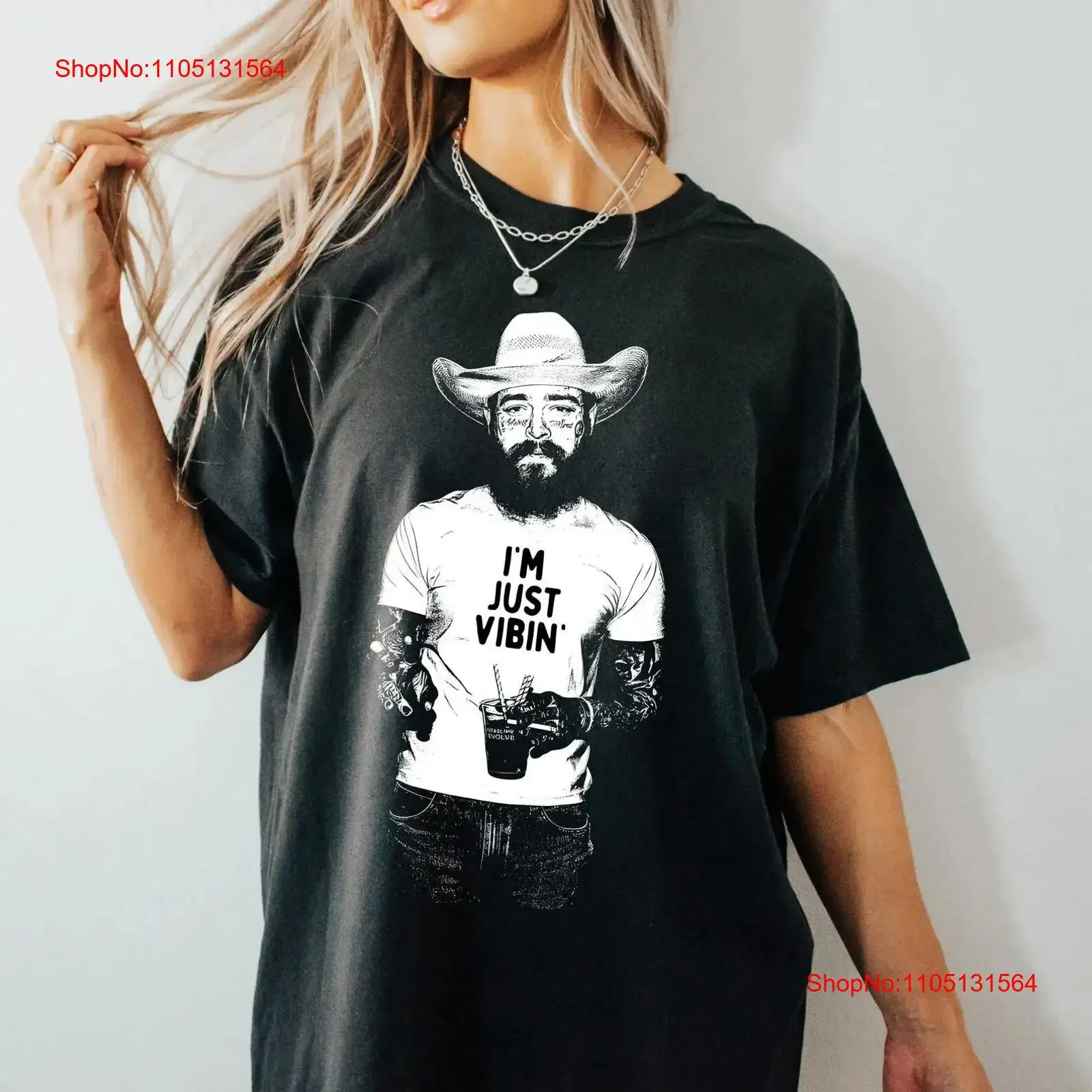 Country Music Posty Malone T Shirt Western I'm Just Vibin Pop vintage Washed Slightly Casual Breathable streetwear