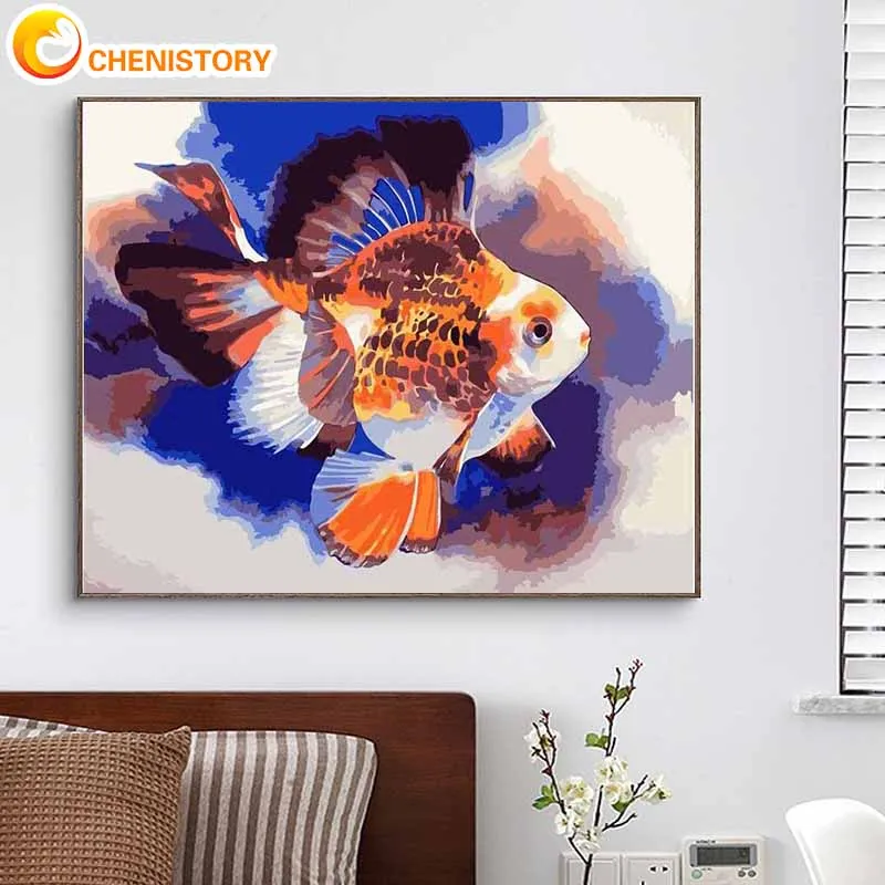 

CHENISTORY Oil Painting By Numbers Watercolor Fish Drawing On Canvas Pictures By Numbers Animal Painting Number Unique Gift