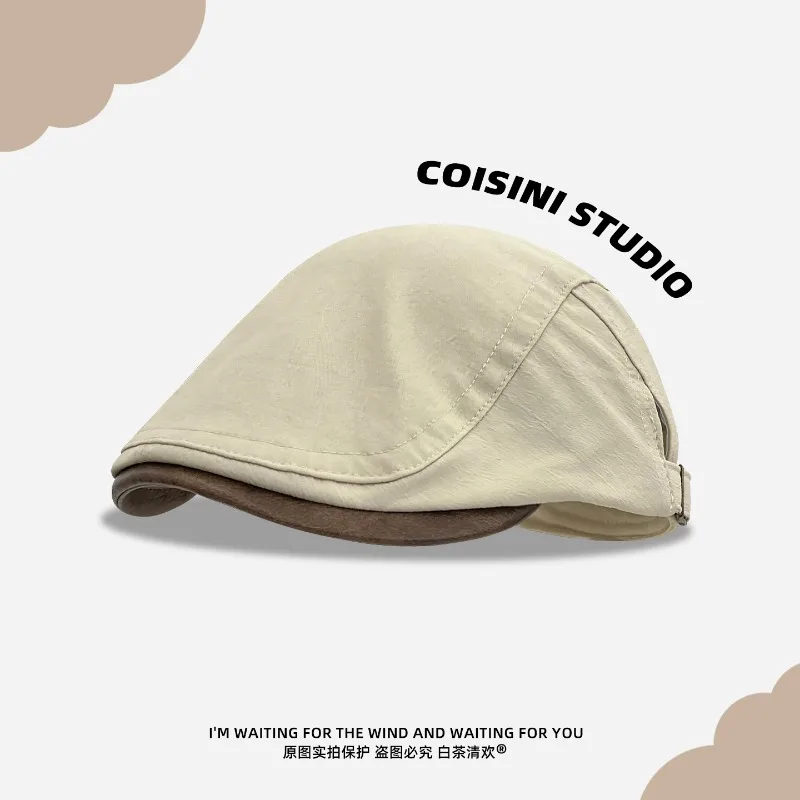 

Новые японские шляпы из искусственной кожи с полями для мужчин, летние и осенние повседневные солнцезащитные универсальные литературные береты для женщин