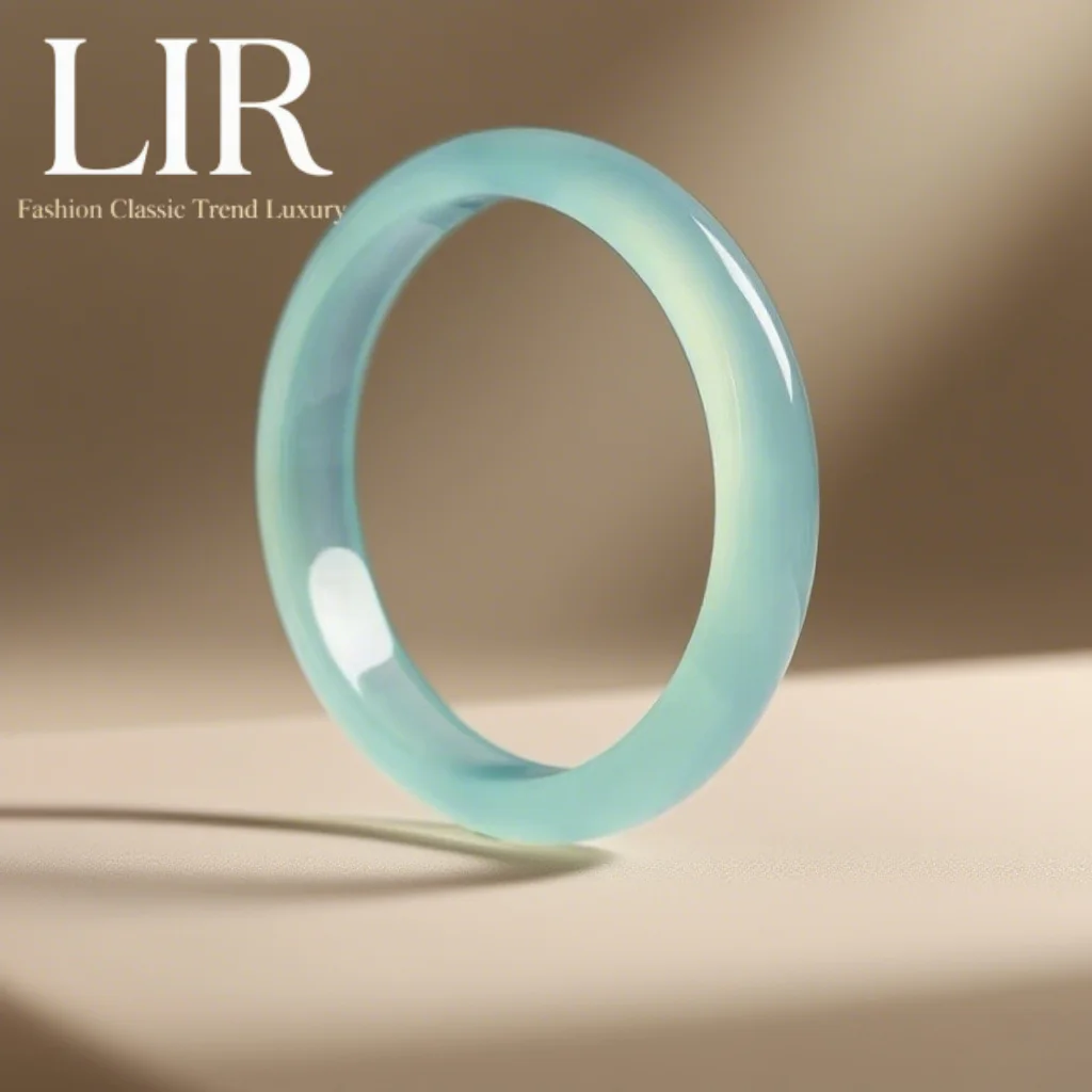 

LIR Women's Bracelet: Premium Natural Agate (Oily Cyan), Chalcedony Jade, Full Sizes, Certificate, Fine Jewelry