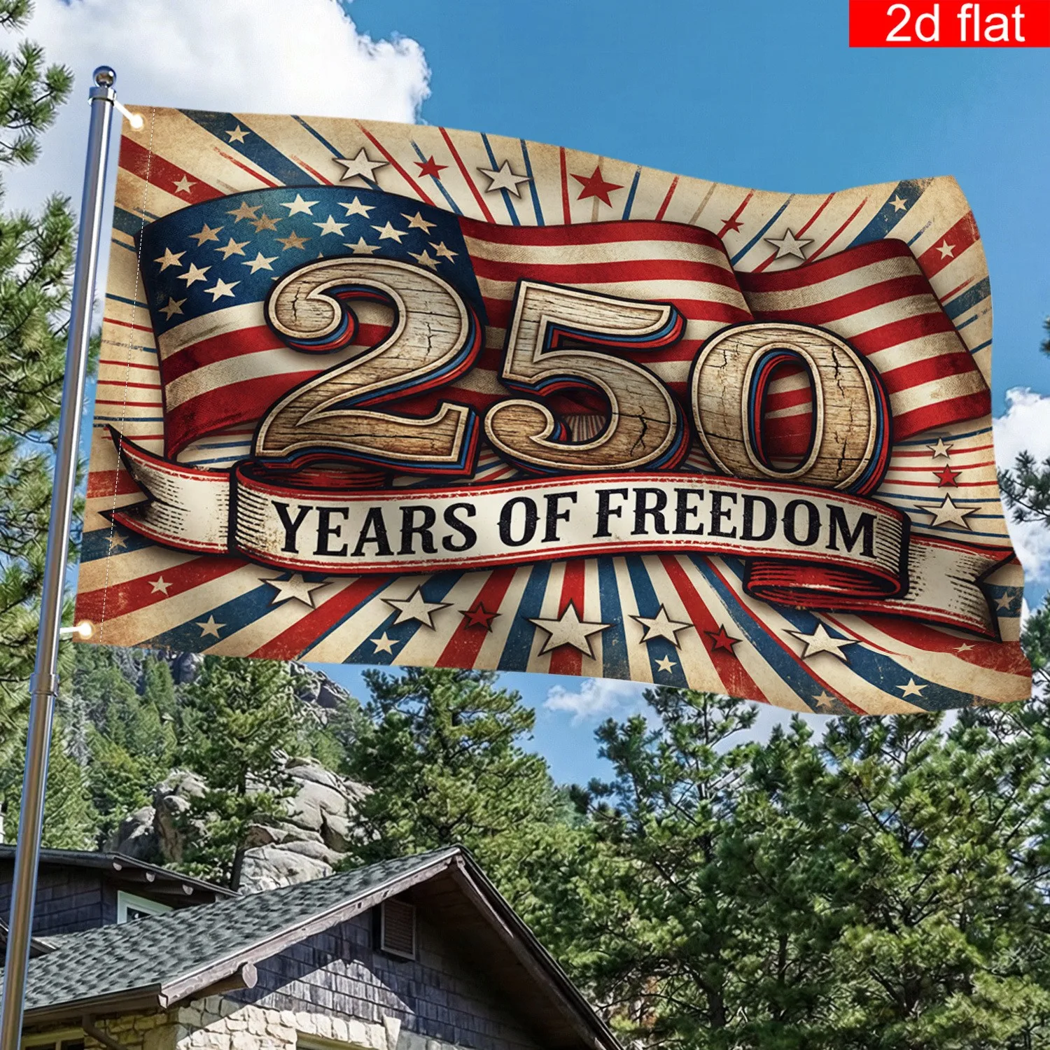 250 Years Of Freedom Vintage USA Flag Banner 3x5 Feet Patriotic 4th of July Decorations