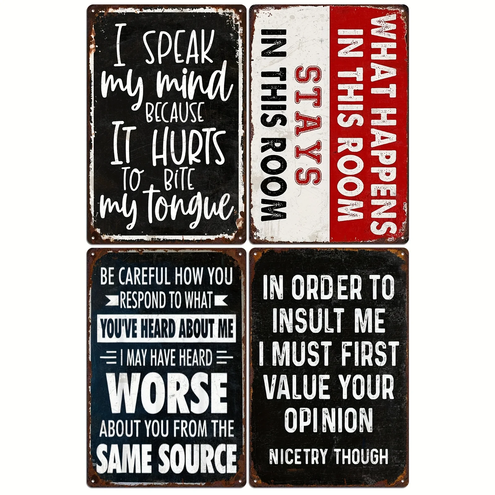4pcs Vintage Sarcastic Humor Sign Set Wall Decor,  Game Room, Home Bar, Or Friend'S Hangout Space, Only For Decoration