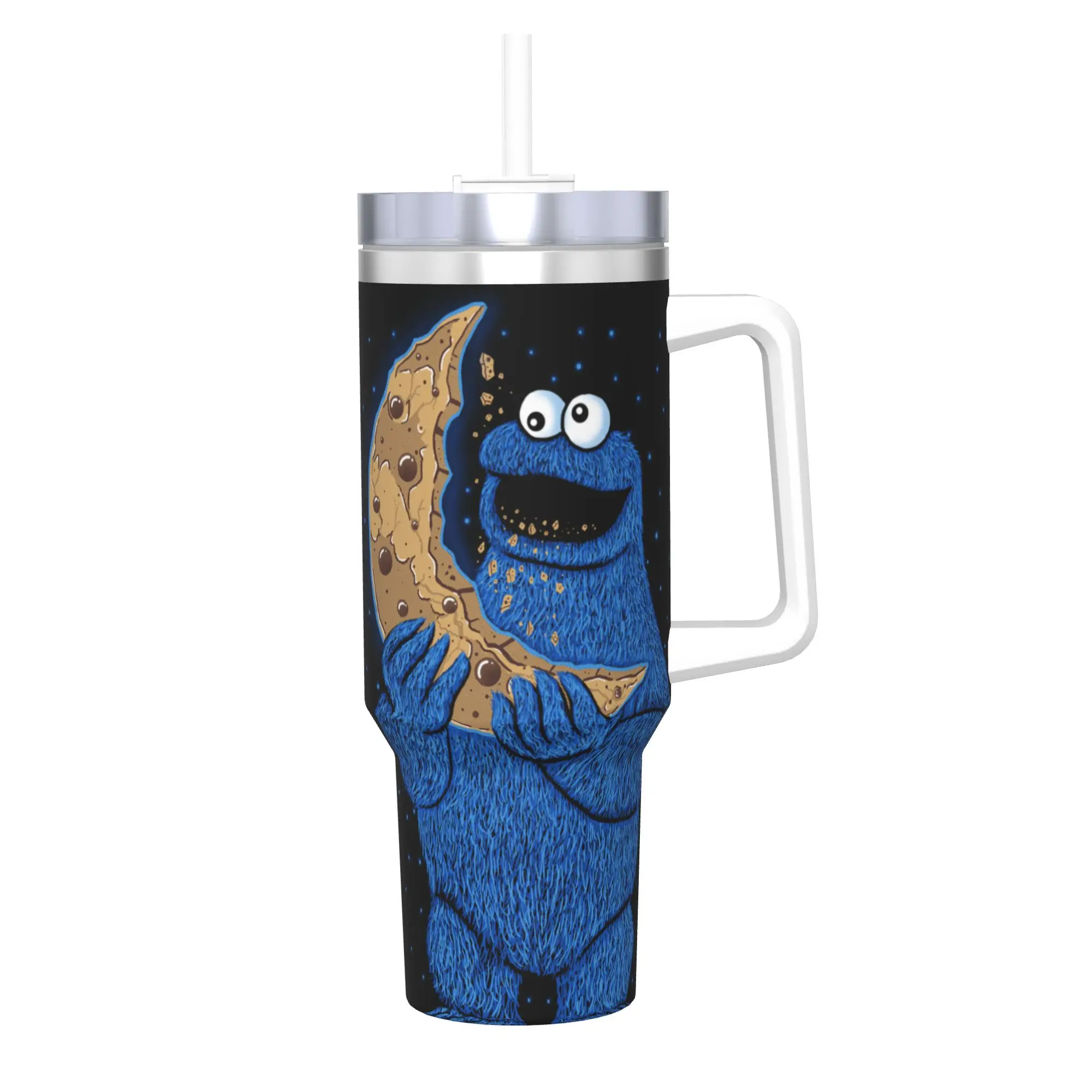 Stainless Steel Tumbler Cookie Monster Cookie Moon Thermal Mug  Keep Heat Cold and Hot Mugs Cup Driving Water Bottle