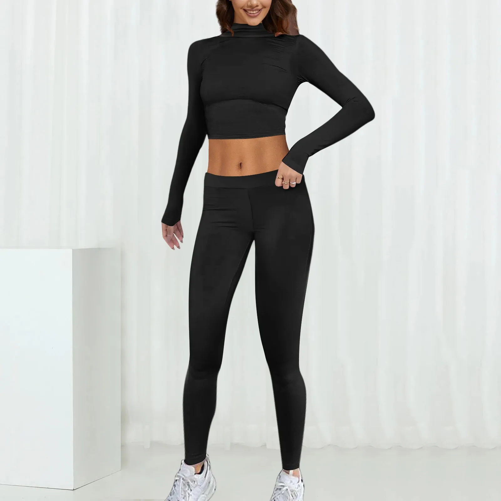 

2024 Yoga Set Women Clothing Crop Top Knitted Solid Color Seamless Long Sleeved Pants Yoga Set Sports Two Piece Set Running Suit