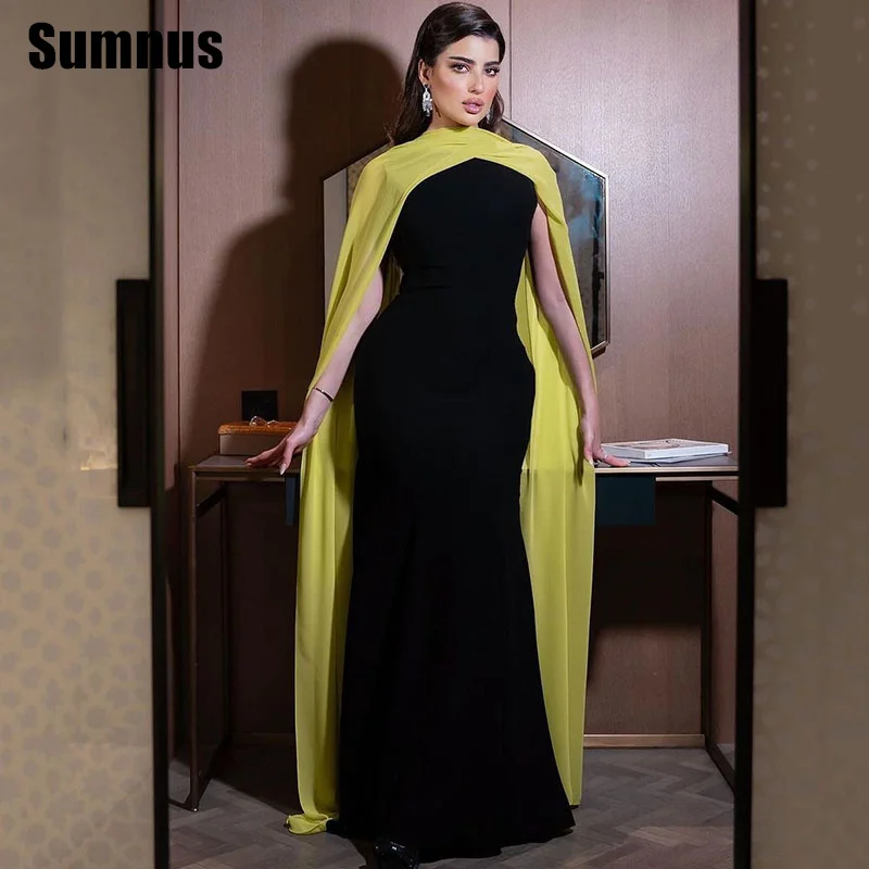 SUMNUS Formal Black And Yellow Satin Evening Prom Gowns Mermaid Party Dresses Floor-Length Dress Mix Colours Customized