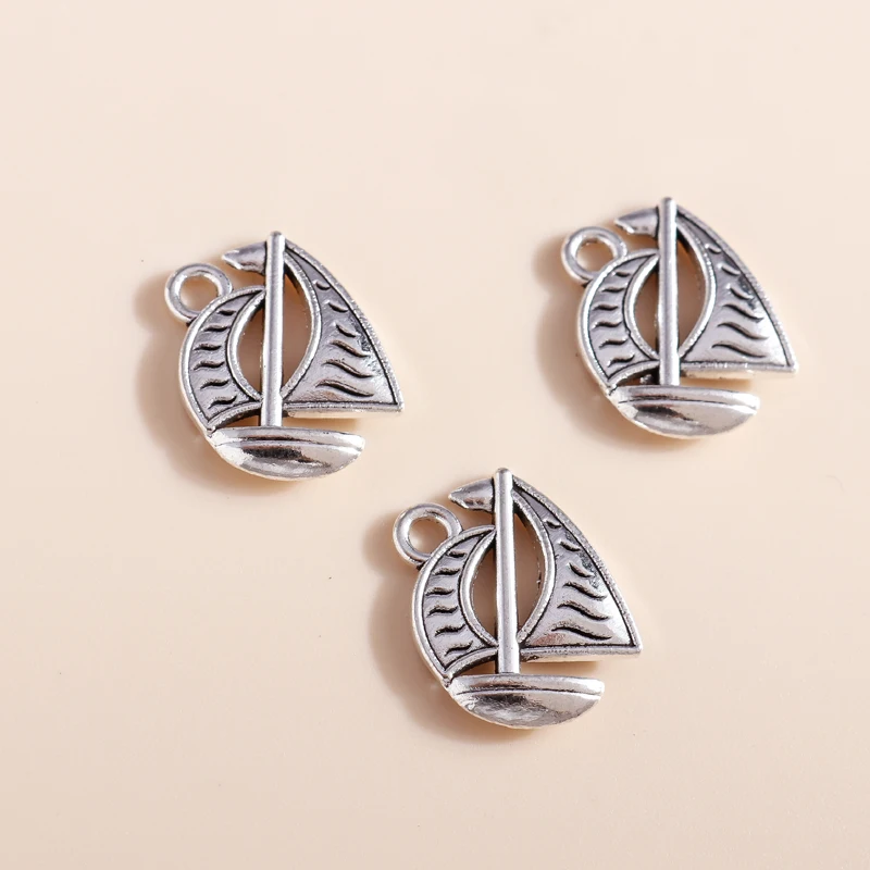 20 Stück 13x17mm Niedliche Segelboot-Anhänger aus Legierung für Schmuckherstellung, Ohrringe, Halsketten, Armband-Zubehör, DIY-Bastelzubehör – Detail 3