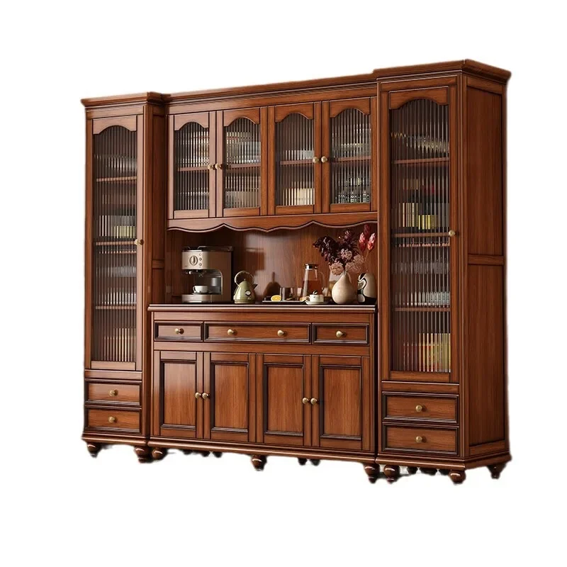 American all-solid wood dining side cabinet integrated against the wall modern simple locker log wine cabinet kitchen cupboard