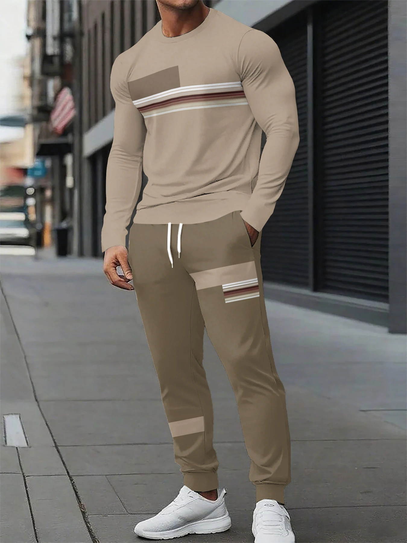 

New Spring And Autumn Men's Long Sleeve T-shirt And Long Pants Set Daily Street Men's Fashion Long Sleeve T-shirt
