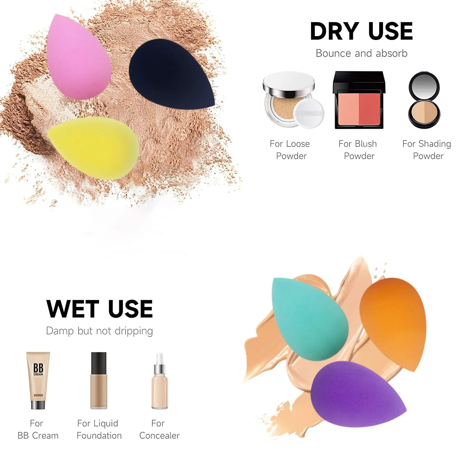 5 pcs Mini Makeup Sponge Blender Set for Foundation, Powder, Concealer and Eye Shadow  Beauty Tool makeup free shipping