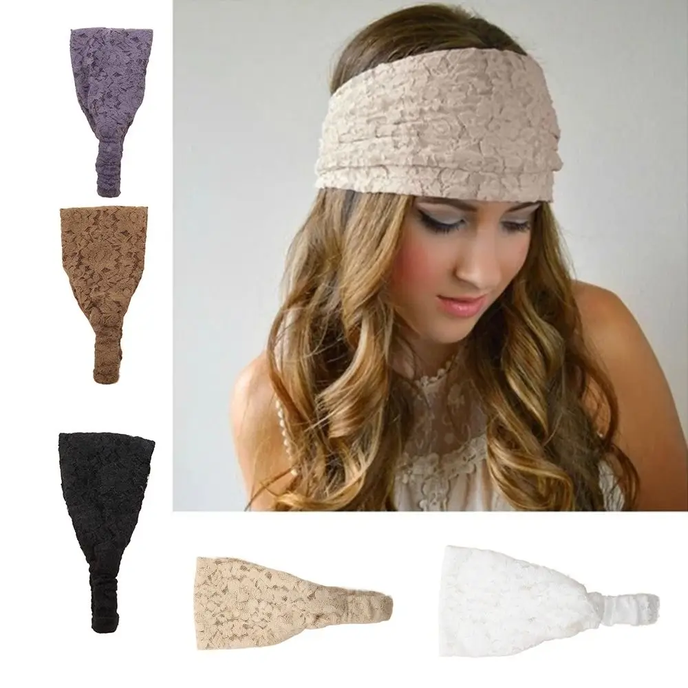 Head Wrap Boho Headband Hair Accessories Women Fashion Solid Hairbands Cloth Turban Lace Elastic Women Hair Band Women