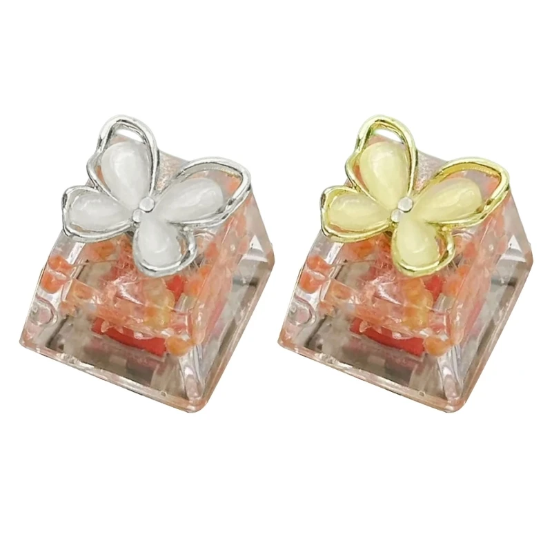 Epoxy Resin Keycap with Rotating Butterfly and Dry Flower Backlight Translucent Upgrades for Mechanical Keyboards