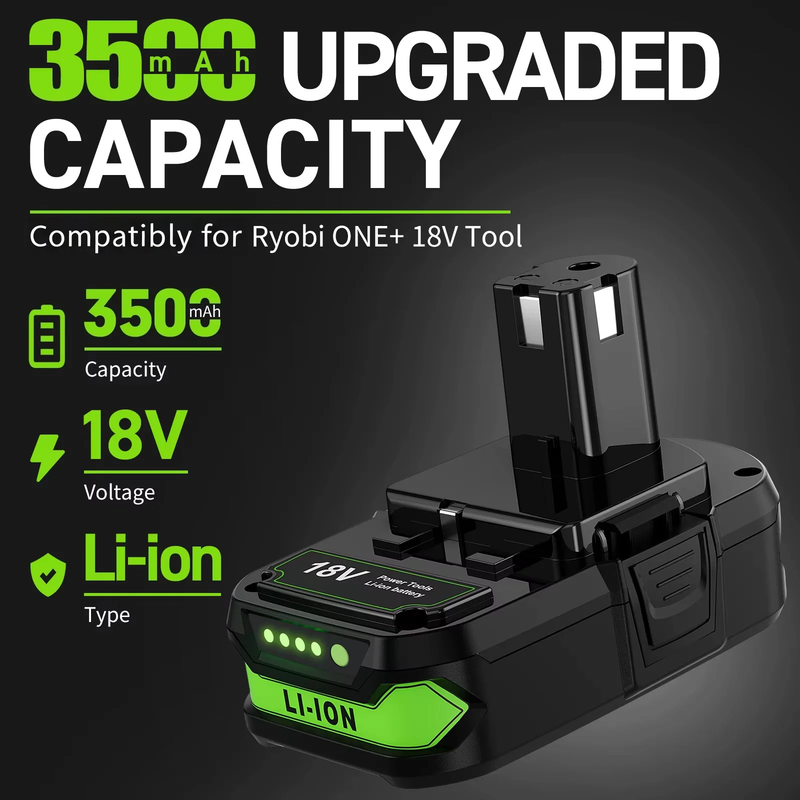 Akumulator BATTOOL 18V 3500mAh do elektronarzędzi Ryobi P107 P102 P103 P104 P105 P108 RB18L50 RB18L20 Akumulator litowo-jonowy do elektronarzędzi — zdjęcie produktu 2