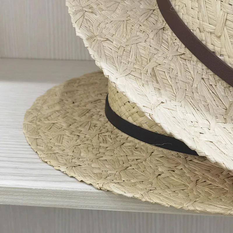 Women Summer Hats Wide Brim Boater Hat Straw Sun Hat with Leather Band Fedora Hat Beach Hat