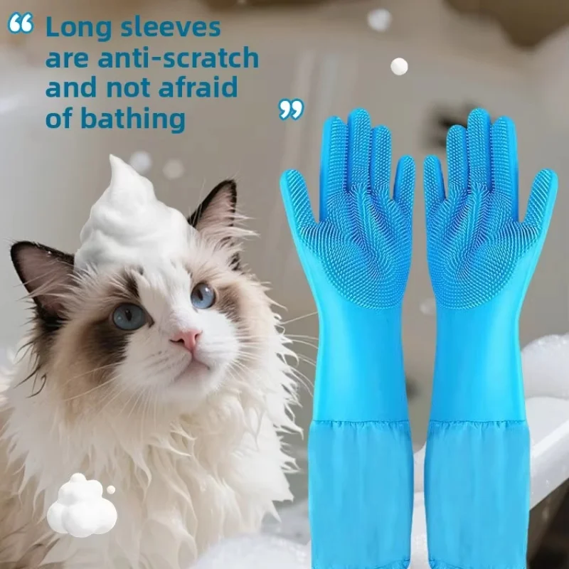 

Silicone Pet Bathing Gloves Anti-Scratch Anti-Bite Arm Protect Artifact for Dog Cat Grooming Cleaning Scrubbing Brush Extended