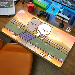 Cartoon Peach Mochi Cat Mousepad Computer Office Game Table Mats XXL Rubber Anti-slip Gaming Keyboard Long Desk Pads