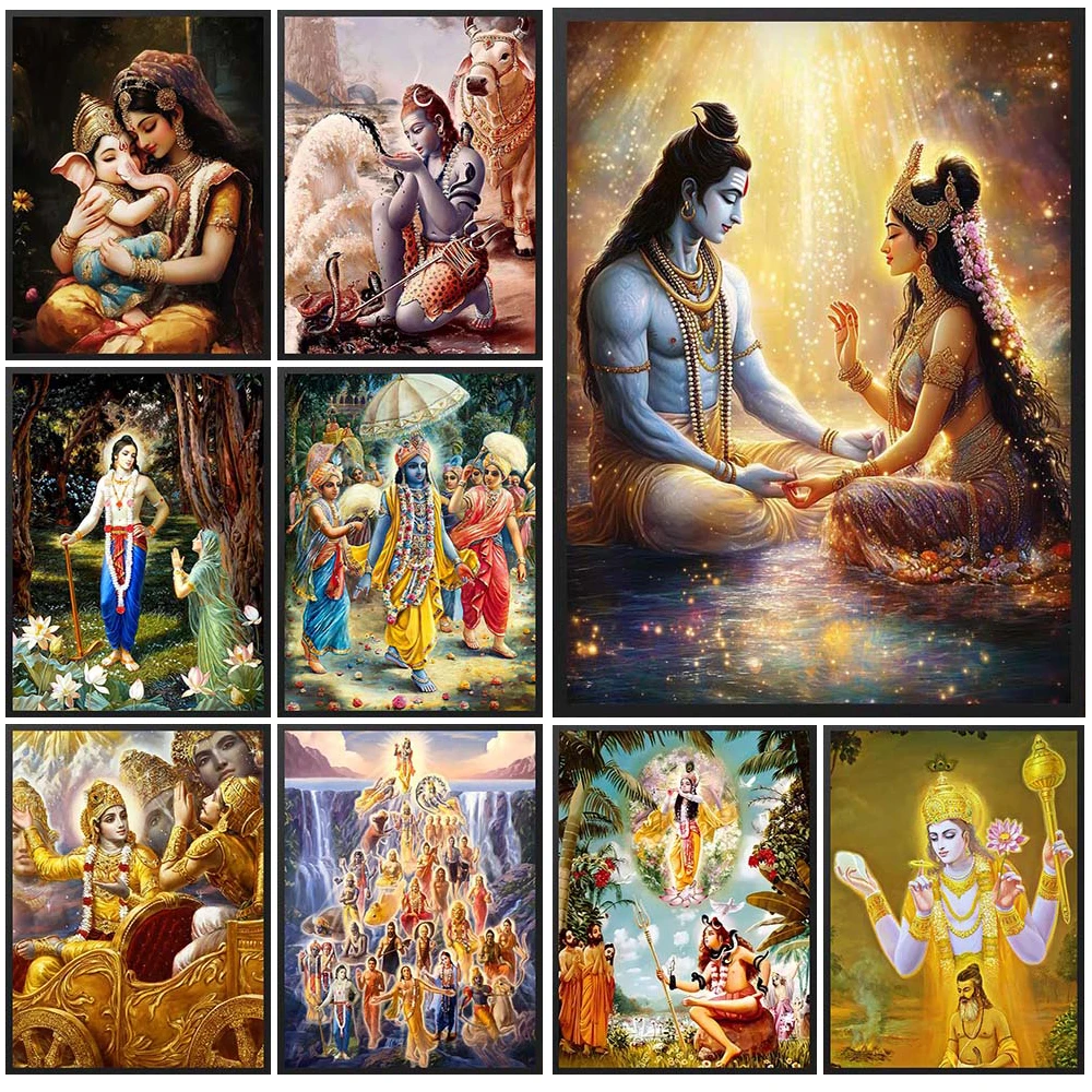 

Shiva Parvati Prints Hinduism Religion Ganesha Posters Wall Pictures For Church Room Poster Wall Art Canvas Painting Unframed