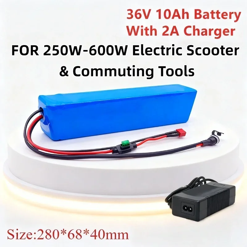 10S3P 36VLithium Battery Pack 6/8/10Ah – Built-in 30A BMS+42V 2A Charger, Reliable Power for 250W-600W Scooter & Commuting Tools