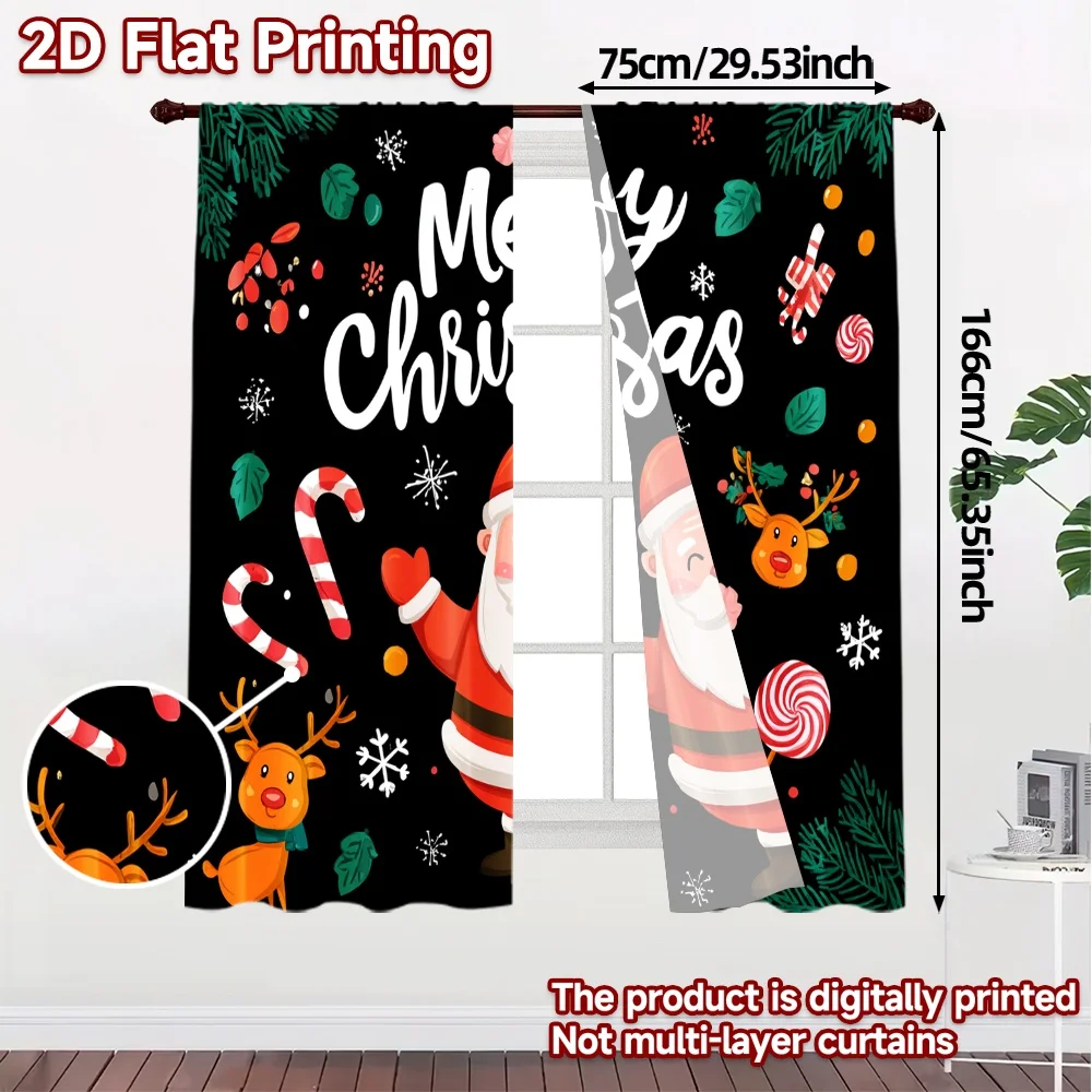 2D Flat Printing,JIT 2pcs, Curtains (Without Rod) Festive Cheer(5) Print Popular Curtains Machine Washable Fabric Curtains