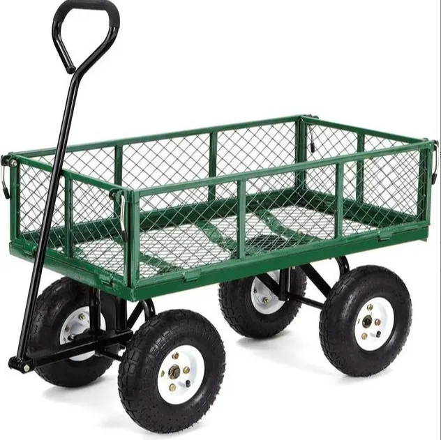 High Quality Garden Trolley Outdoor Heavy Duty Garden Metal Wagon Large Capacity Mesh Garden Cart