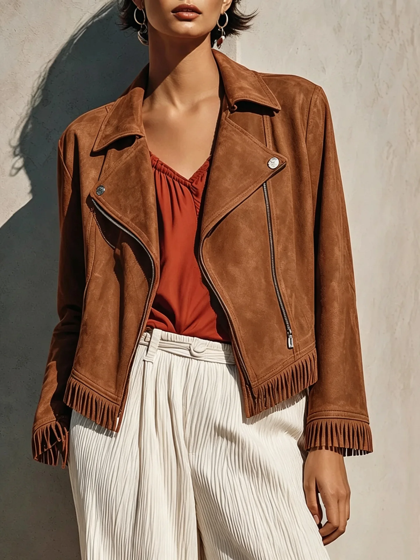Faux Suede Women Jacket Zipper Fly Lapel Buttons Motorcycle Tassel Jacket Leather Jackets Windproof High Street Biker Jacket