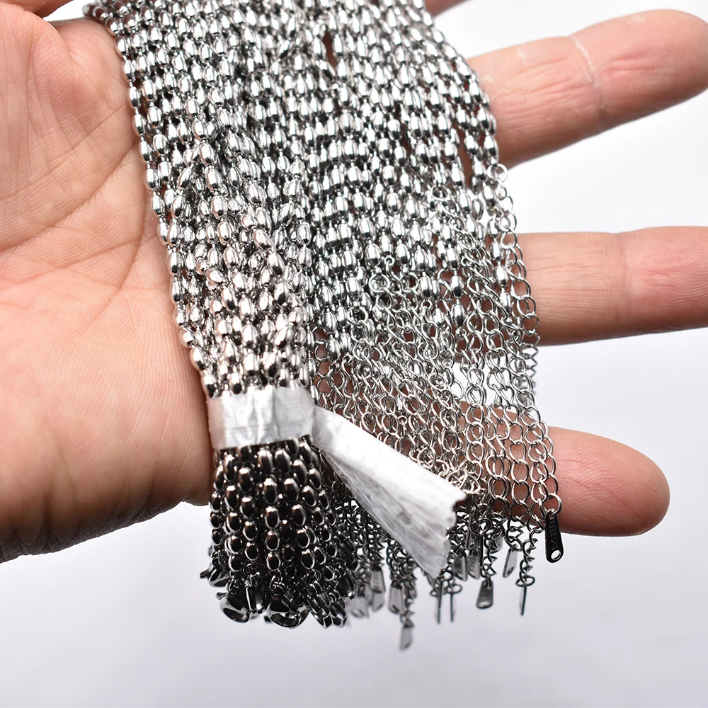 Großhandel 30 Stück Goldfarbene 2,4 mm Edelstahl-Reiskorn-Ketten-Halsketten DIY-Schmuck 40+5 cm Ketten-Set Zubehör im Großverkauf – Detail 4